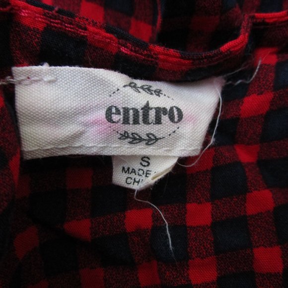 Entro Gingham Red/Blue Dress Checkered Ruffle Maxi Women's Size Small Buttons - Picture 8 of 8
